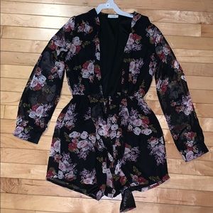 Size small long sleeve black floral romper